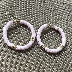 Pink Beaded Hoop Earrings with Gold Accents